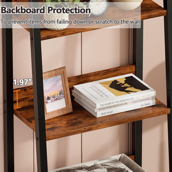 5 Tier Freestanding Ladder Bookshelf DetachableFabricDrawer