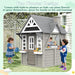 Kids Outdoor Cedar Playhouse, Weather-Resistant Gray Wooden Play House for Ages 3–8 with Play Kitchen, Working Doorbell, Toy Phone & Flowerpots — Durable Backyard Gift for Creative & Social Play