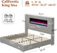 Modern California King Size Bed Frame with Fireplace, Corduroy Upholstered Bed Frame with 60.4“ Extra Tall Headboard, Wingback Platform Bed Frame Wooden Slats/No Box Spring Needed, Greige