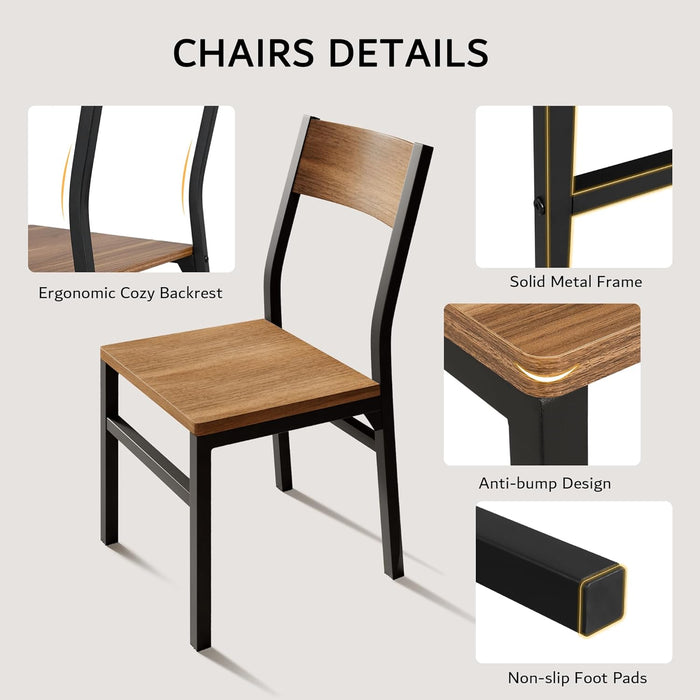 7-Piece Dining Table Set with 6 Chairs, 63" Extendable Kitchen Table & Chairs Set for 4-6, Dining Roomtable with Solid Metal Frame & MDF Board, Perfect for Small Space, Easy Assembly, Walnut