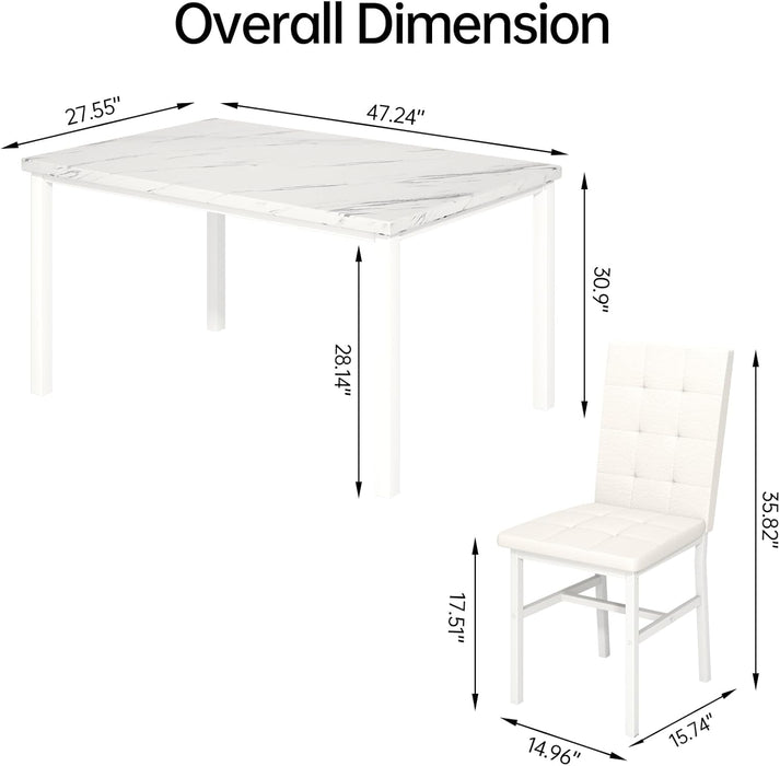Snow White MarblePatterned Dining Table Set FivePiece