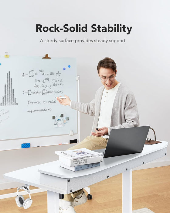 48″ X 24″ Electric Standing Desk with 2 Drawers, C-Clamp Mount Compatible, Height Adjustable Computer Desk, Home Office Stand up Desk with 4 Preset Heights & 2 Hooks, White