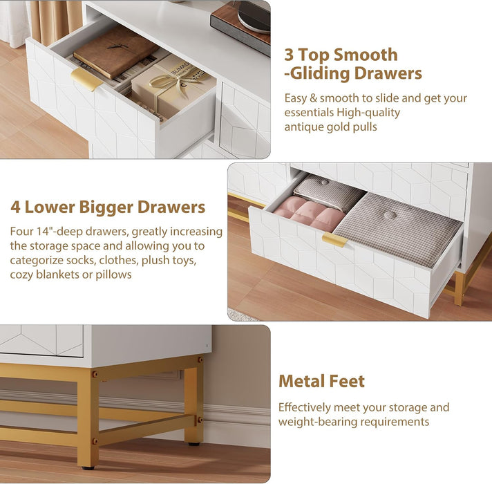 White 7 Drawers Dresser for Bedroom,54" Large Chest of Drawers