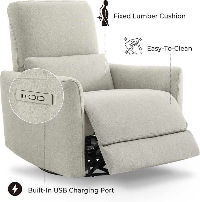 Power Recliner Chair Swivel Glider, FSC Certified Fabric Living Room Nursery Reclining Sofa Chair with Lumbar Support, Dove Grey