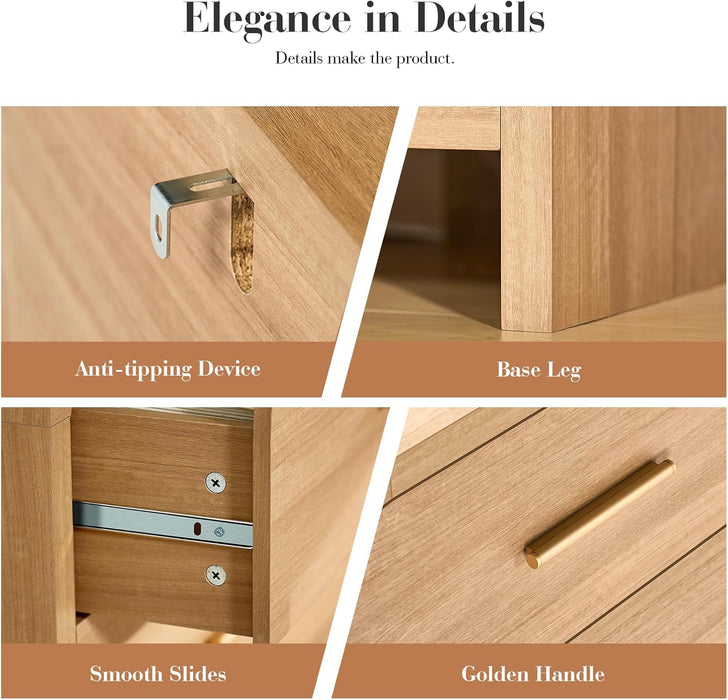 Curved 6-Drawer Dresser for Bedroom, 54" Wide Modern Chest of Drawers, Vanity Desk TV Stand for Living Room, Closet Storage Drawers Coffee Table Bedside Table End Table, Oak