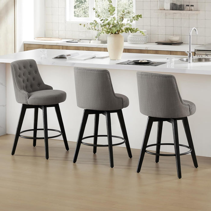 Modern Swivel Bar Stools, Performance Fabric Upholstered Counter Height Bar Stool with Back, Solid Wood Legs, 26" H Seat, Set of 2, Flint Grey