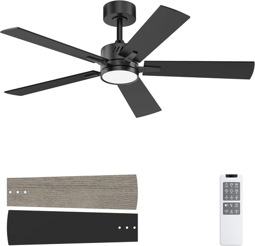 48'' Ceiling Fans with Lights and Remote, 6 Speeds, 3 Colors & Dimmable LED Light, Quiet DC Motor Black Ceiling Fan for Bedroom Living Room