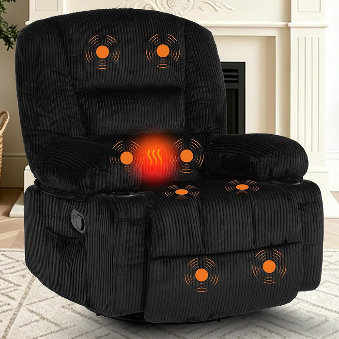Oversized Recliner Chair,Extra Wide 360° Swivel Rocker Massage Heat