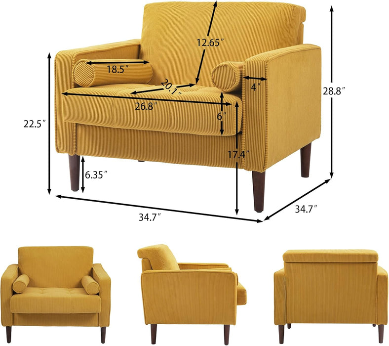 Oversized Accent Chair Set of 1, Corduroy Fabric Mid Century Modern Armchair with Large Seat for Living Room Bedroom Reading