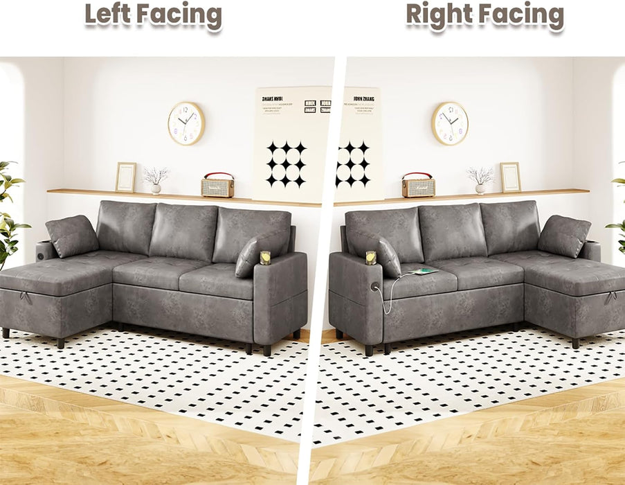 Charcoal Gray Sleeper Sofa With ReversibleStorage Chaise