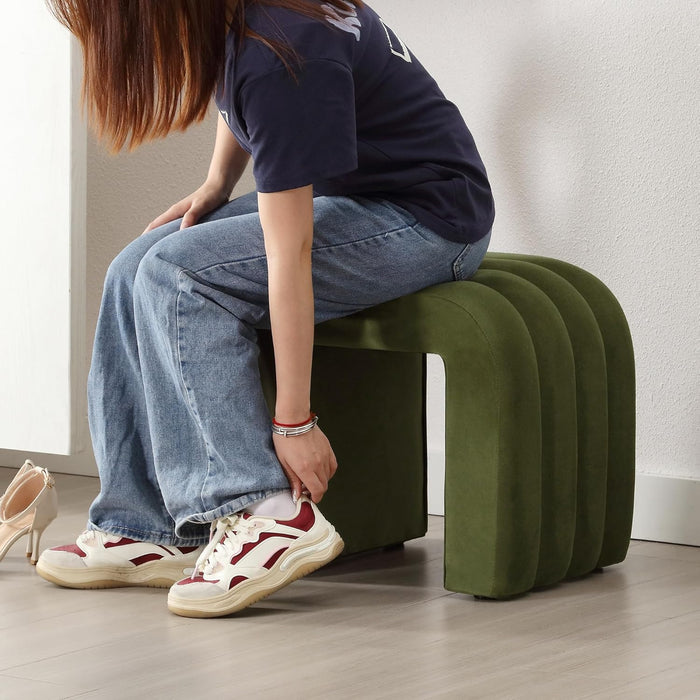 Multi-Functional Ottoman Stool, Footrest for Couch, Modern Vanity Stool for Make-Up Room, Living Room and Entryway, Small Cute Footstool (Olive Green Velvet)