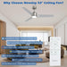 52 Inch Ceiling Fans with Lights and Remote, Brushed Nickel Ceiling Fan, 6 Speed Reversible, 3CCT, Dimmable, Noiseless, 3 Blades, Quiet DC Motor, Silver Ceiling Fan for Bedroom, Indoor and Outdoor