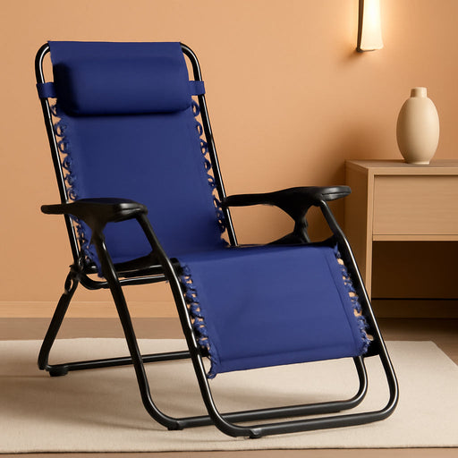 Zero Gravity Lounge Chair with Pillow, Foldable Outdoor Reclining Chair for Patio and Beach, Weather-Resistant Textilene, 300 Lb Capacity, 26", Navy Blue