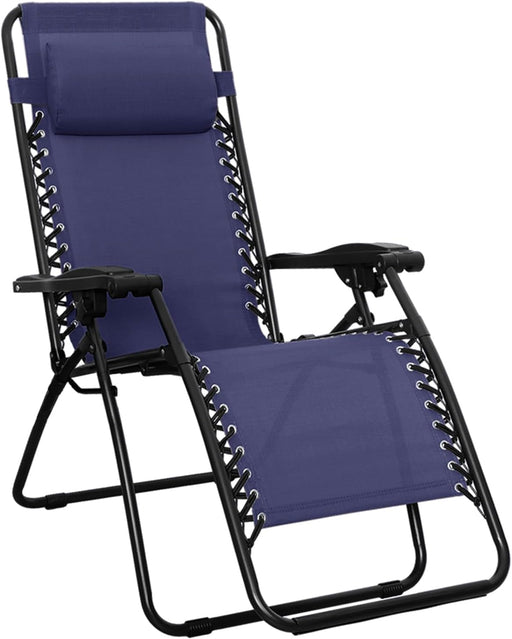 Zero Gravity Lounge Chair with Pillow, Foldable Outdoor Reclining Chair for Patio and Beach, Weather-Resistant Textilene, 300 Lb Capacity, 26", Navy Blue
