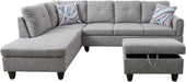 3-Piece Flannel Sectional Sofa Set with Left Facing Chaise and Storage Ottoman, Pillow, L-Shaped Couch for Living Room, Office, Apartment, Grey