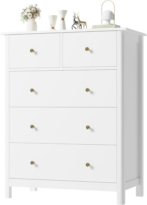 White 5-Drawer Dresser with Deep Space