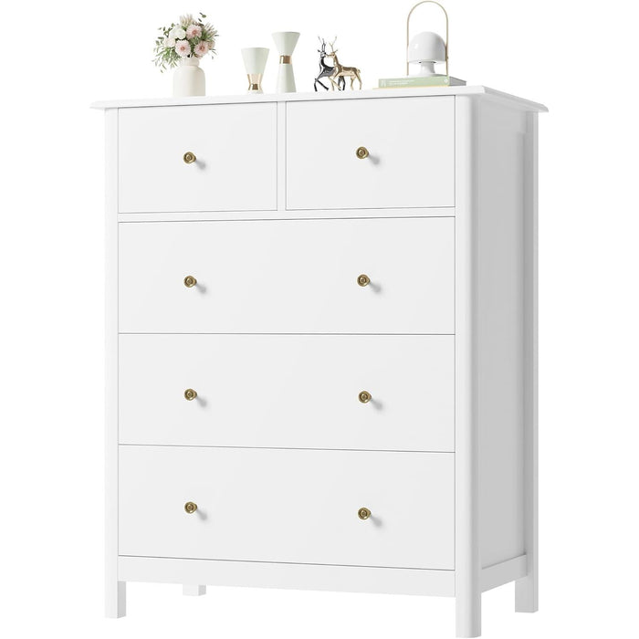 White 5-Drawer Dresser with Deep Space