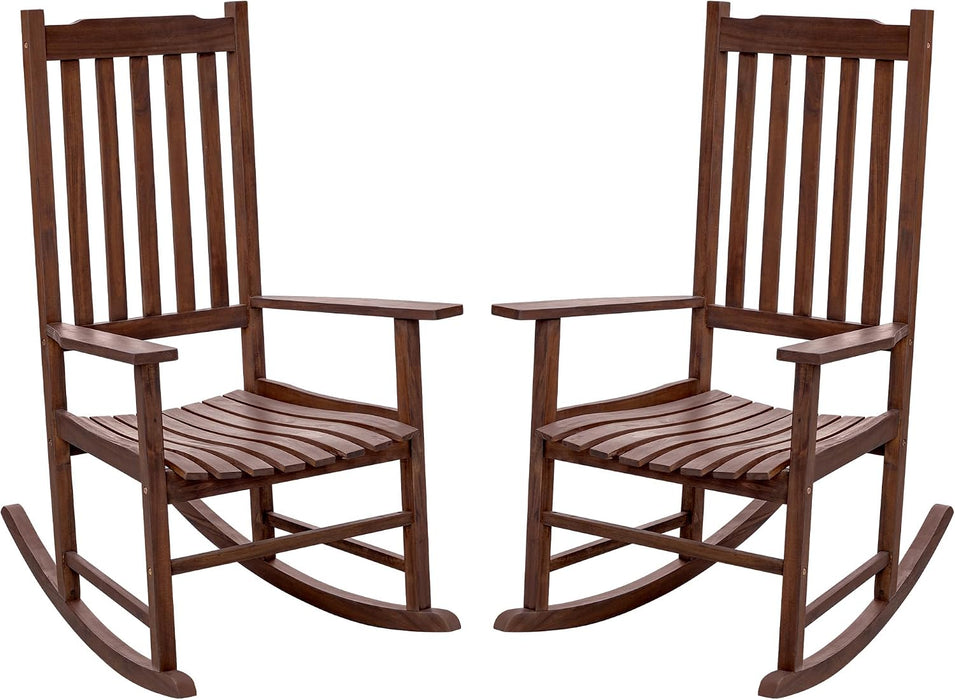 Acacia Wood Outdoor Rocking Chairs Set of 2 (Brown)