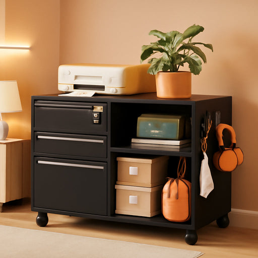 Black 3 Drawers Lockable Industrial Filing Cabinet