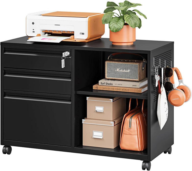 Black 3 Drawers Lockable Industrial Filing Cabinet
