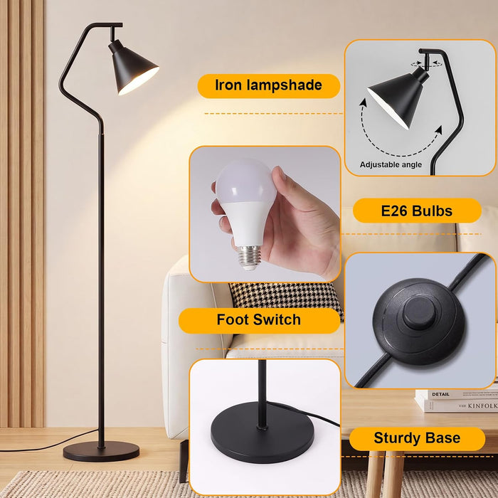 Vintage Floor Lamp for Bedroom,Adjustable-Iron Shade,12W Led Bulb