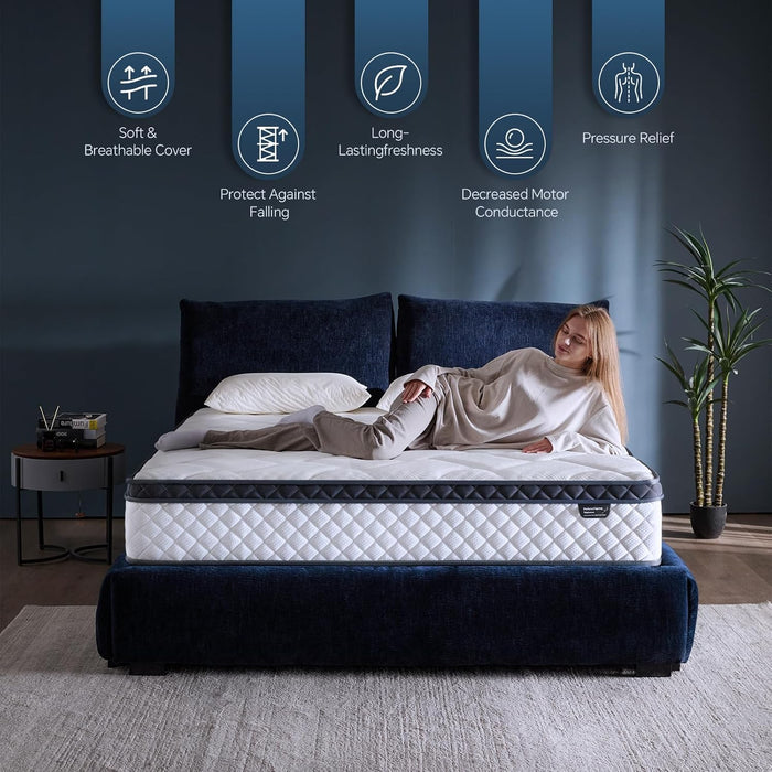 Twin Size Mattress, 10 Inch Twin Hybrid Mattress in a Box with Individual Pocket Spring & Memory Foam, Medium Firm Comfort for Pressure Relief, Fiberglass Free, Motion Isolation, Certipur-Us Certified