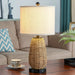 Touch Control Rattan Table Lamps, 3 Way Dimmable Bedside Lamps for Bedroom Set of 2 with 2 USB Ports and AC Outlet, Nightstand Lamps for Living Room (LED Bulbs Included), Grass
