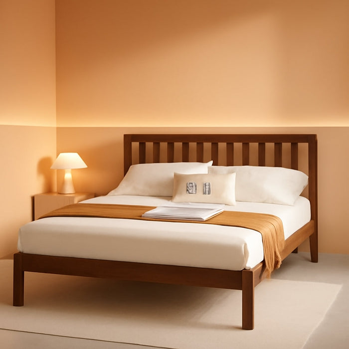 Solid Wood Queen Size Bed Frame with Headboard, Malaysian Oak Platform Bed Frame, Mid Century Modern Bedframe, No Box Spring Needed, Easy Assembly, Queen, Antique Espresso