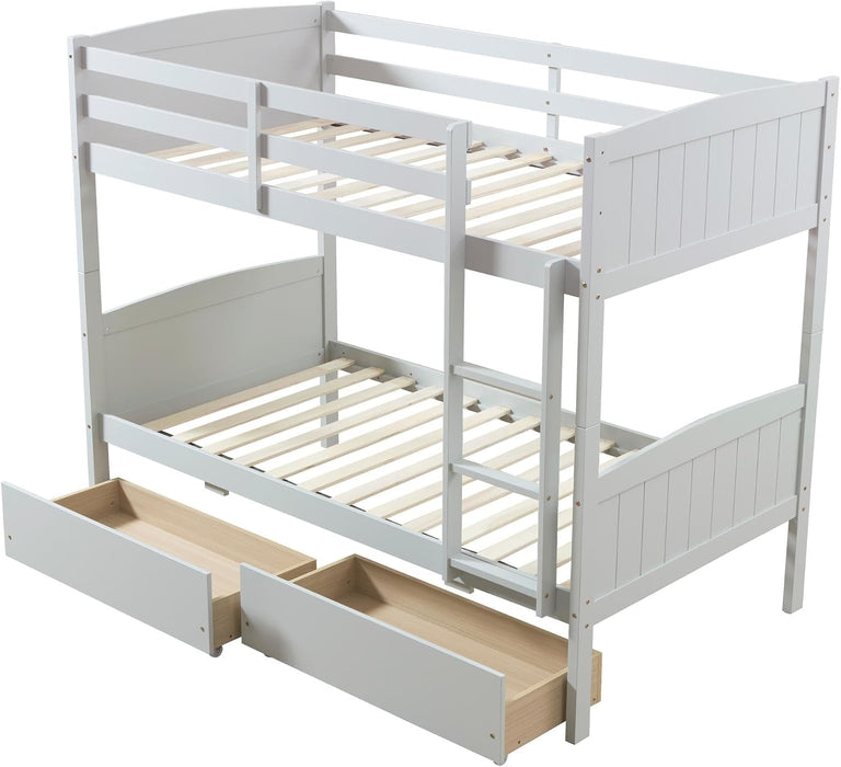 Grey SolidWood Twin Loft Bunk Bed BuiltInStorageDrawers