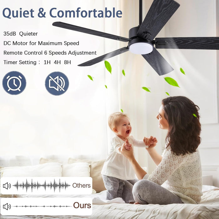 52" Ceiling Fans with Light and Remote,Farmhouse 5 Blades Quiet Reversible DC Motor Ceiling Fans for Modern Indoor/Outdoor/Patio/Living Room/Bedroom(Black/Walnut)