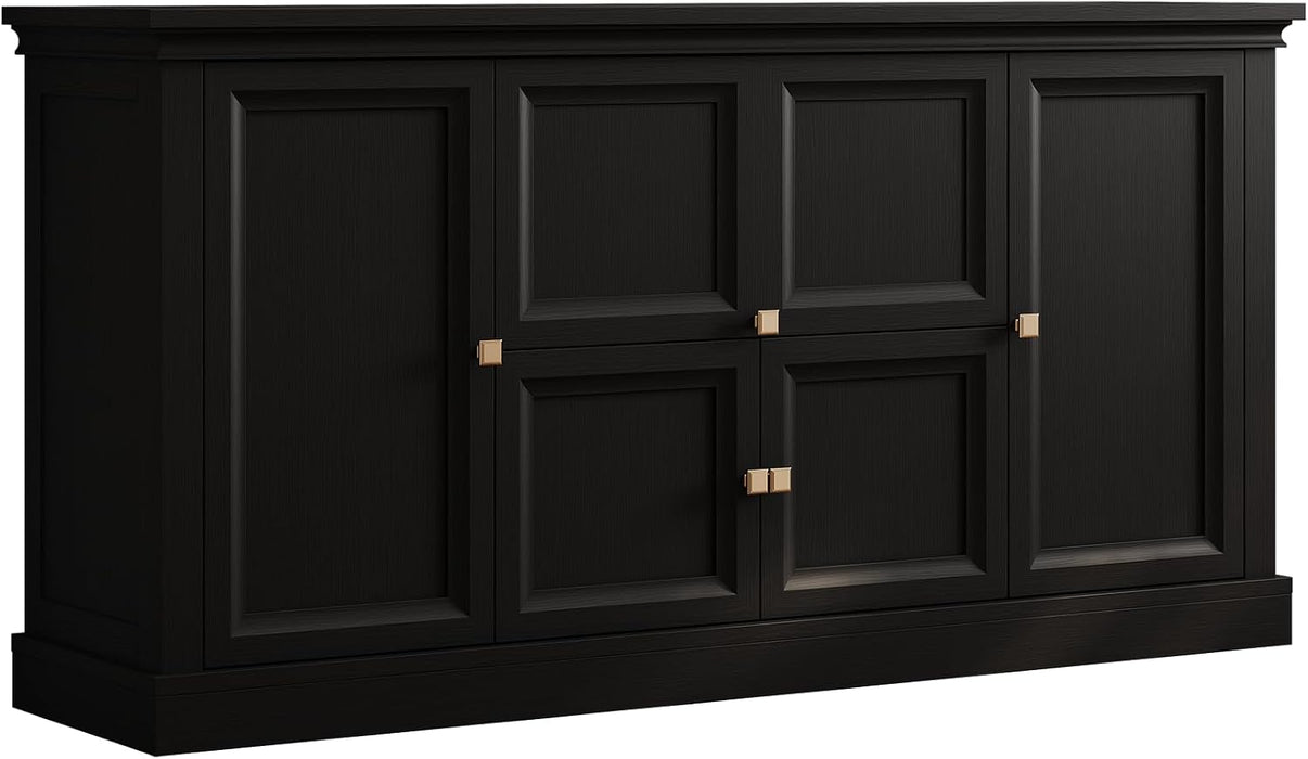 63" Large Buffet Cabinet with Storage, Farmhouse Sideboard Cabinet with Grooved Barn Doors, Wood Rustic Kitchen Buffet Table Coffee Bar Storage Cabinet for Kitchen, Living Room (Black)