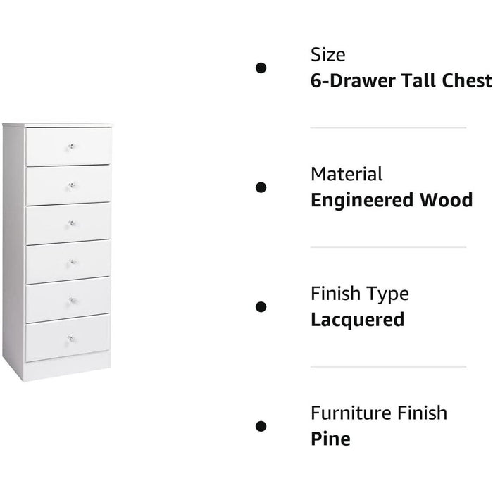 Astrid 6-Drawer Tall Chest with Acrylic Knobs