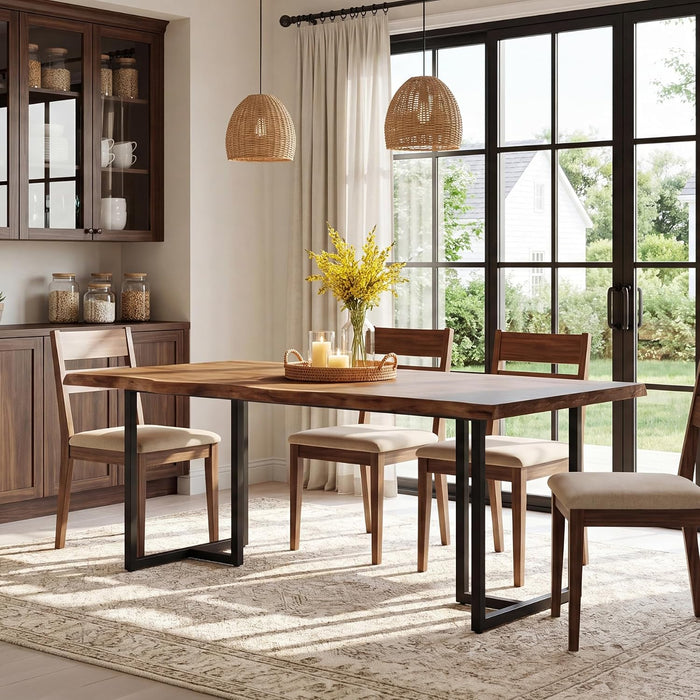 63" Solid Wood Dining Table for 4–6 with Live-Edge Top, Walnut