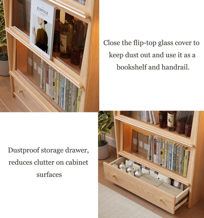 Tall Solid Hardwood Bookcase Tempered Glass LEDIllumination