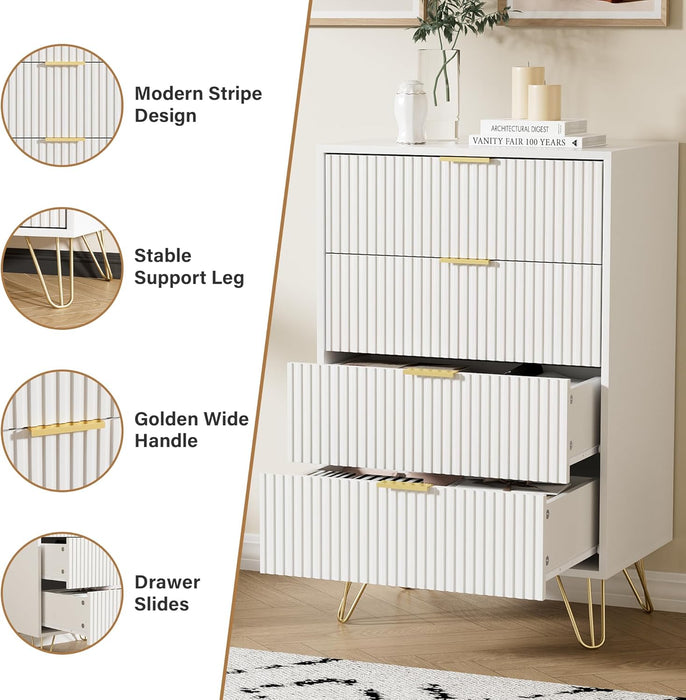 Contemporary White Dresser With Gleaming Gold Pulls