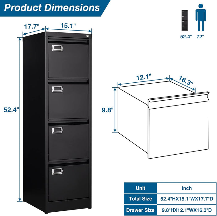 Black Metal File Cabinet with Lock