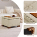 24" Fabric Square Storage Ottoman with Wooden Tray, Modern Tufted Button Footstool Coffee Table, Upholstered Small Ottoman for Living Room, Bedroom, Khaki