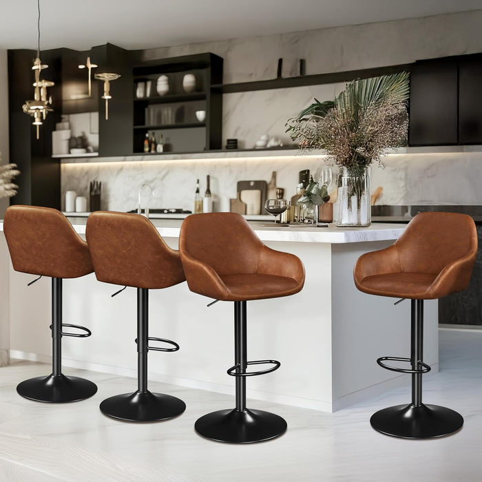 Yaheetech Bar Stools Set of 4, Adjustable Swivel PU Leather, Retro Brown | Counter Height Barstools with Padded Backrest & Armrests, 300 Lb Weight Capacity, Easy Assembly, Home Kitchen, Dining Room
