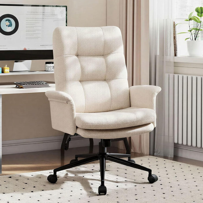 Home Office Desk Chair Comfy with Teddy Velvet Upholstered Seat,Cream