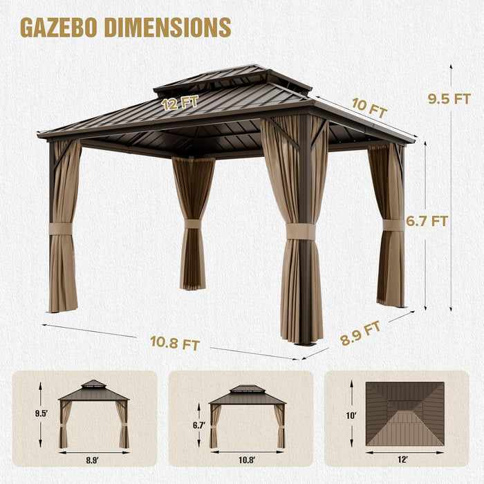 12x10 Hardtop Gazebo Aluminum Frame Weatherproof Durable