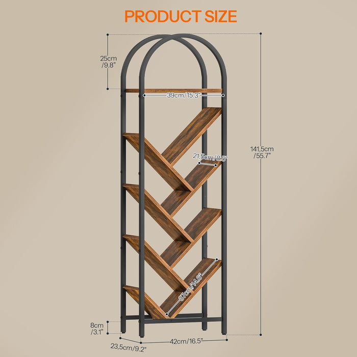 Eight Tier Arched Tree Bookshelf RusticBrown MetalFrame