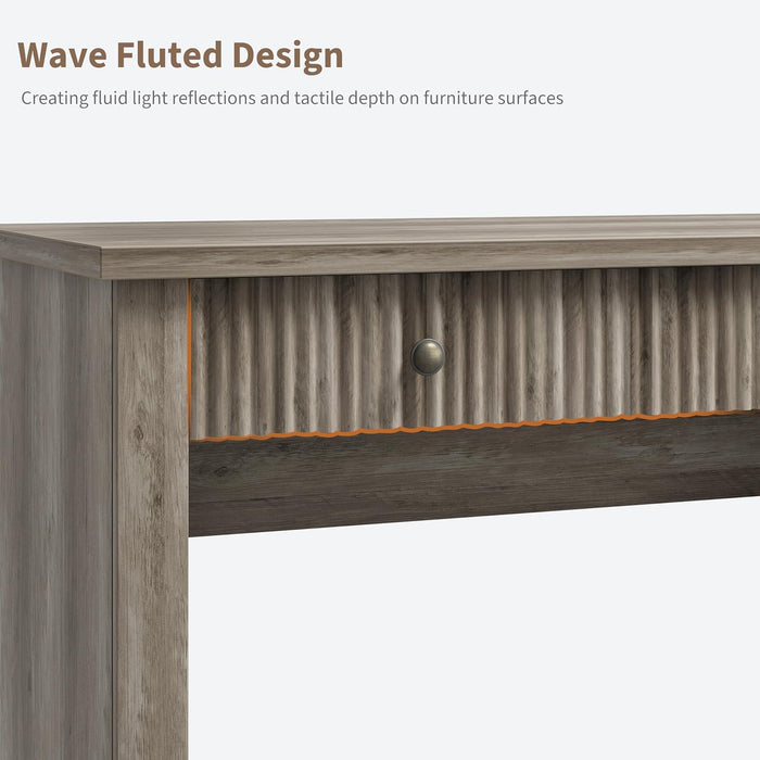 Fluted Home Office Desk Storage, 54" Modern Executive Desk with Charging Station, Wooden Computer Writing Desk with File Cabinet & Drawers for Study, Living Room, Bedroom