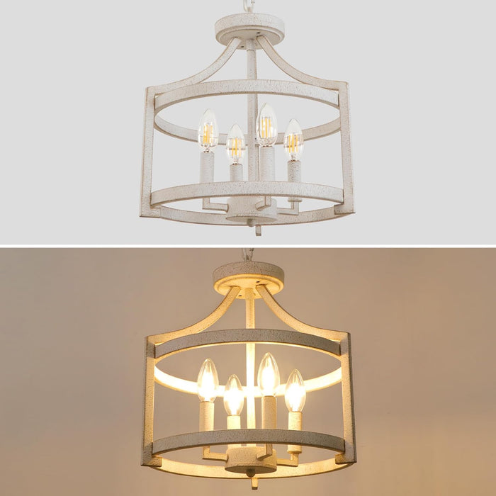 Antique White Farmhouse Chandelier 4 Light Distressed