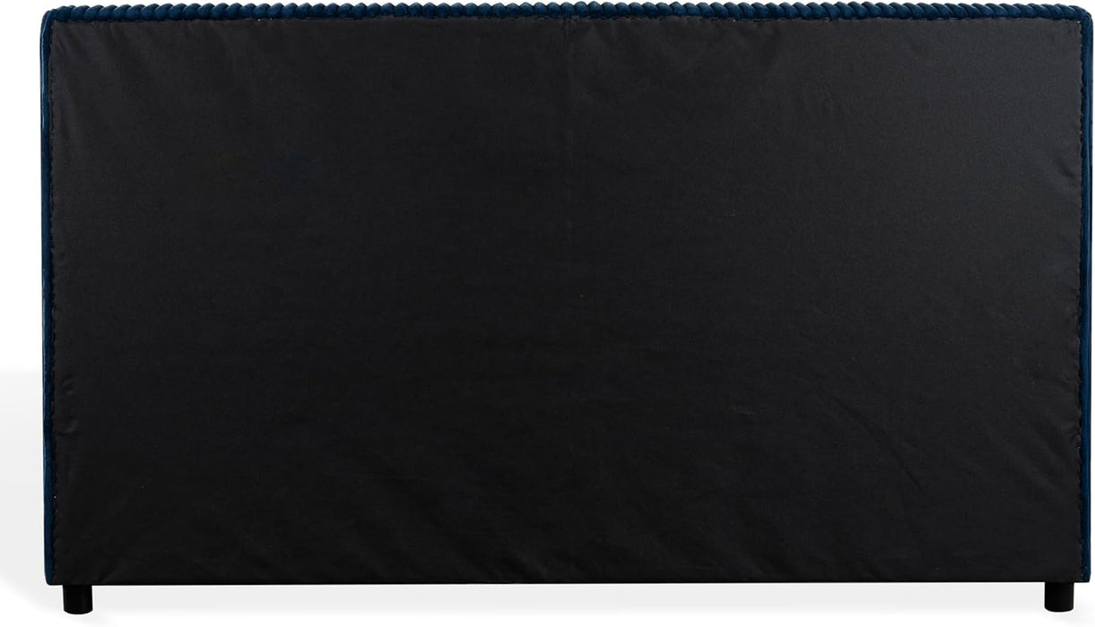 Couture Collection - Mallika Navy Corduroy Queen Bed, Channel Tufted Headboard, Plush Upholstery, No Box Spring Needed (SFV6117C-Q)