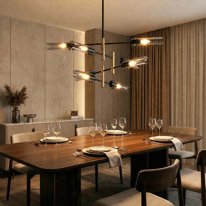 EightLight Sputnik Chandelier Matte Black Gold Finish