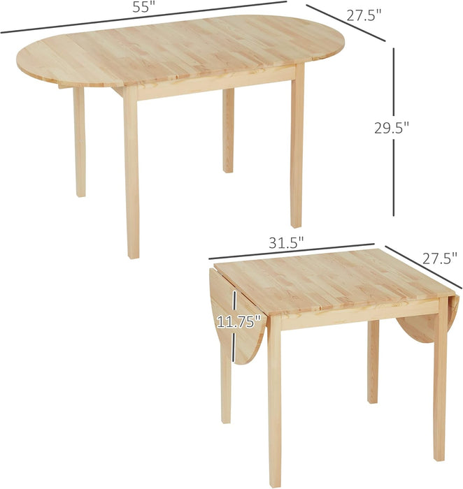 55" Solid Wood Kitchen Table for 4-6 People, Oval Drop Leaf Tables for Small Spaces, Folding Dining Table, Natural