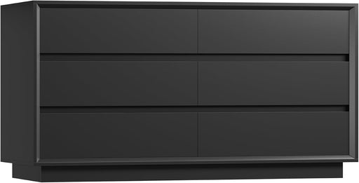 55" Dresser for Bedroom with 6 Drawers, Black Dresser with Metal Slide, Bedroom Dressers, Wood Dressers & Chests of Drawers for Bedroom, Hallway, Black