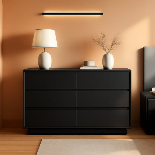 55" Dresser for Bedroom with 6 Drawers, Black Dresser with Metal Slide, Bedroom Dressers, Wood Dressers & Chests of Drawers for Bedroom, Hallway, Black
