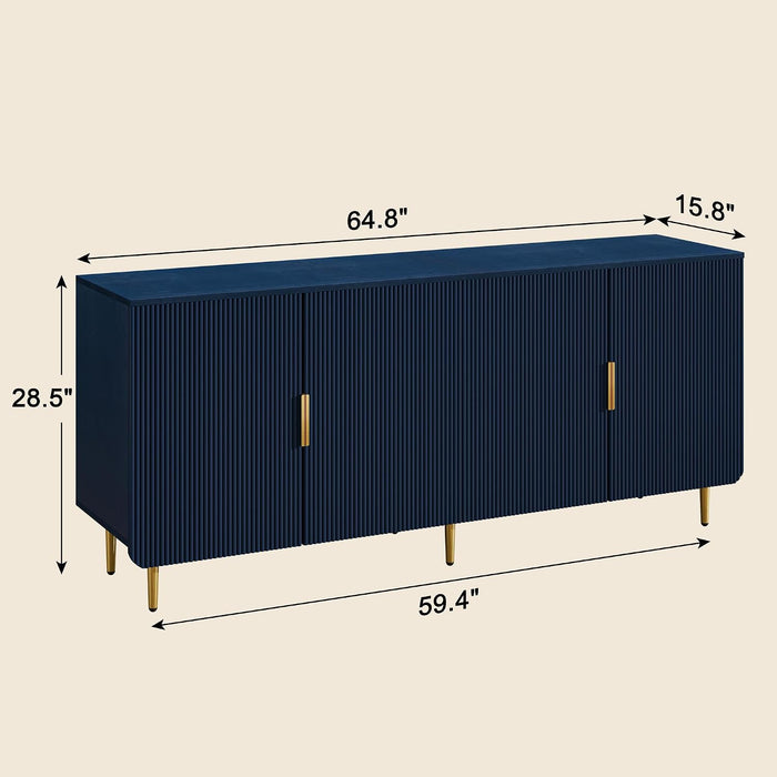 65" Fluted Sideboard Buffet Cabinet with Storage, Blue | Console Cabinet with 4 Doors & Adjustable Shelves, Modern Buffet Table for Kitchen Dining Living Room Hallway‌ Entryway