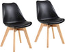 Set of 2 Modern Style Chair Dining Chairs, Shell Lounge Plastic Chair with Natural Wood Legs (Black)